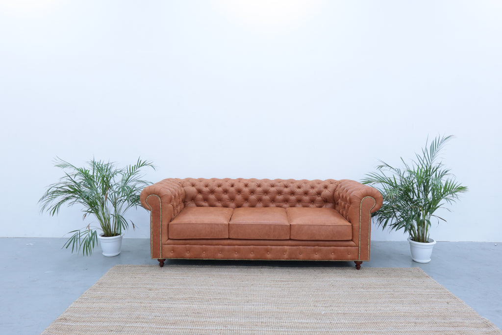 3 Seater Chesterfield Leather Sofa Front view