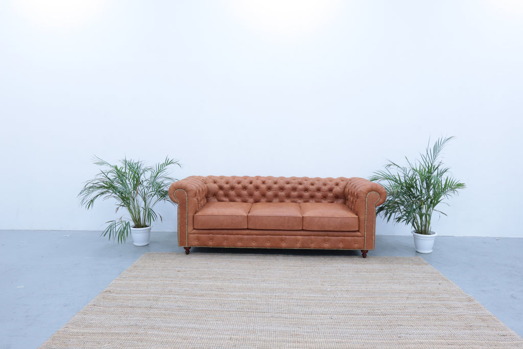 3 Seater Chesterfield Leather Sofa Front view