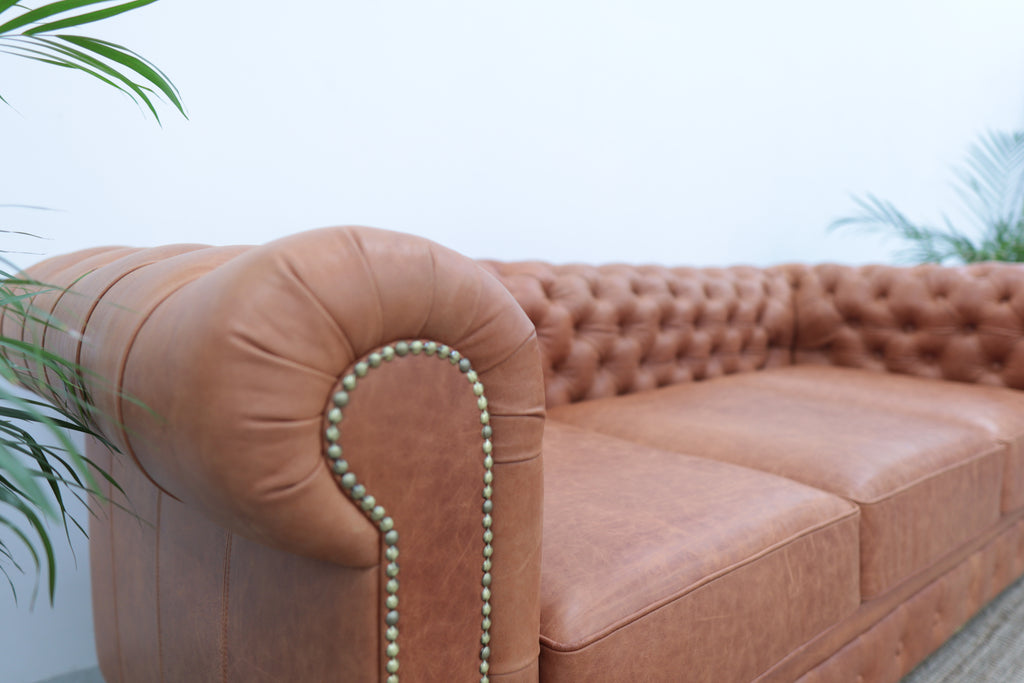 3 Seater Chesterfield Leather Sofa Side view