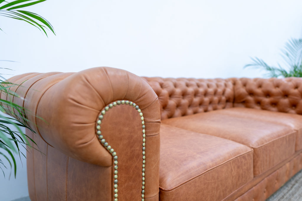 3 Seater Chesterfield Leather Sofa Side view