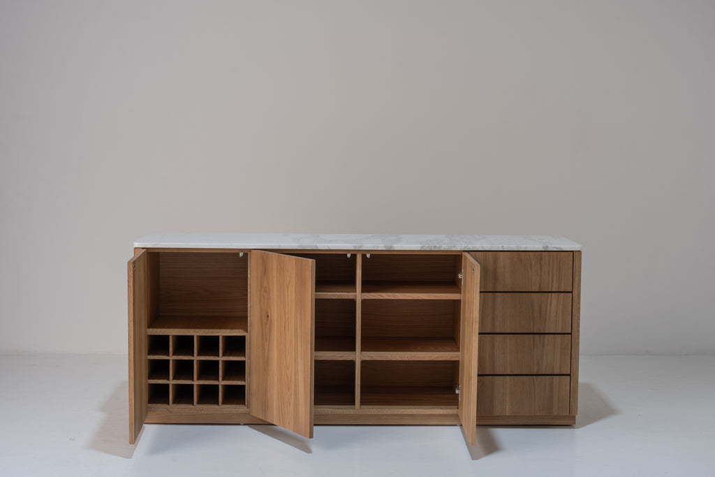 Alder Oak Wine Cabinet Internal Front Perspective View 3