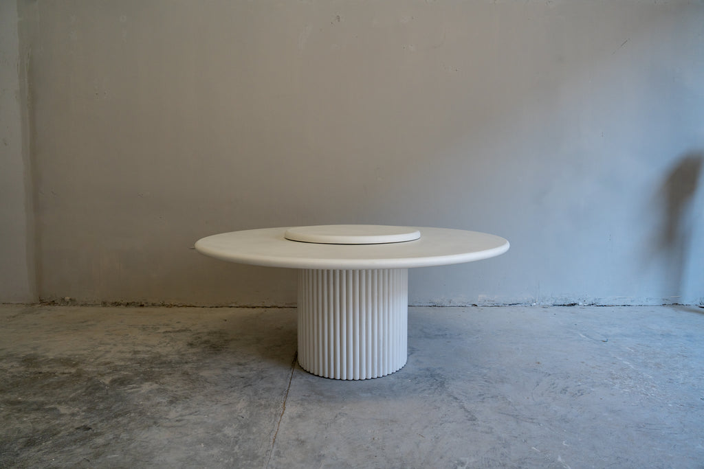 Arcus MicroCement Lazy Susan Dining Table Front Perspective View 4