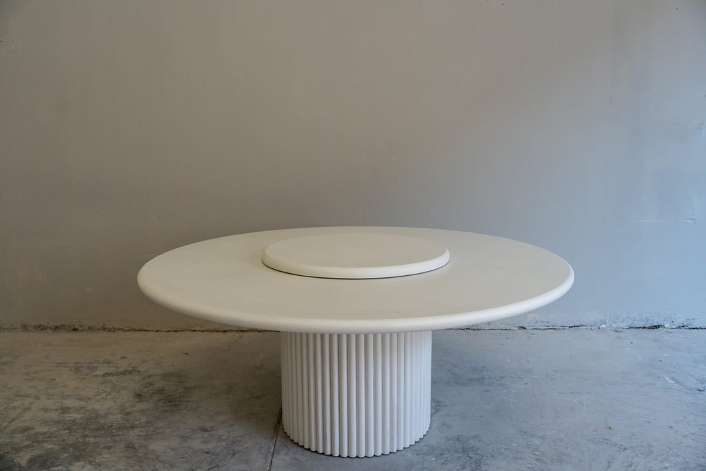 Arcus MicroCement Lazy Susan Dining Table Front Perspective View 5