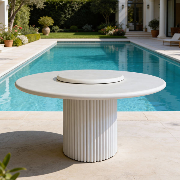 Arcus MicroCement Lazy Susan Dining Table Outdoor Perspective View 1