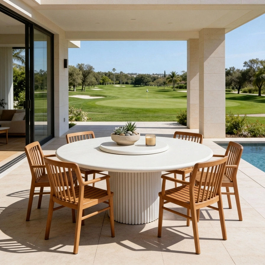 Arcus MicroCement Lazy Susan Dining Table Outdoor Perspective View 2