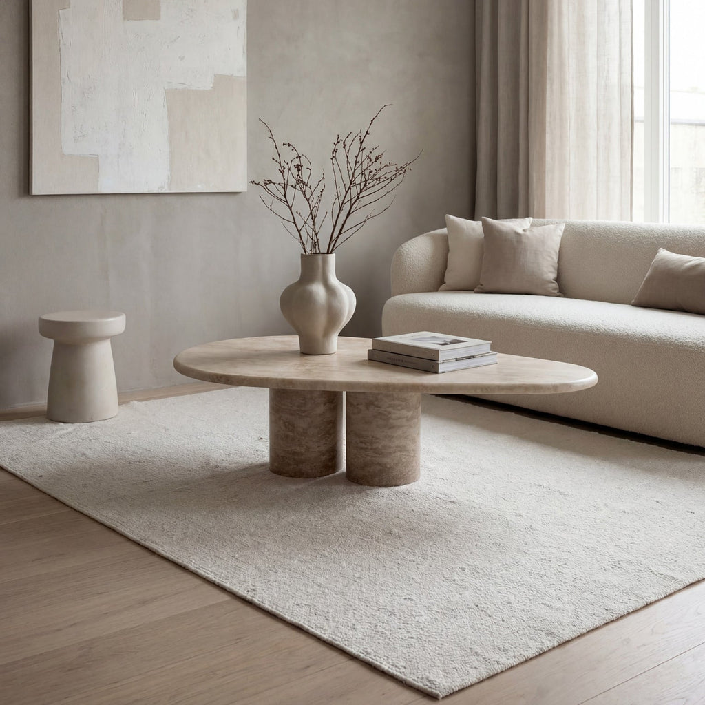 Arles Travertine Coffee Table Dubai Indoor Perspective View 2