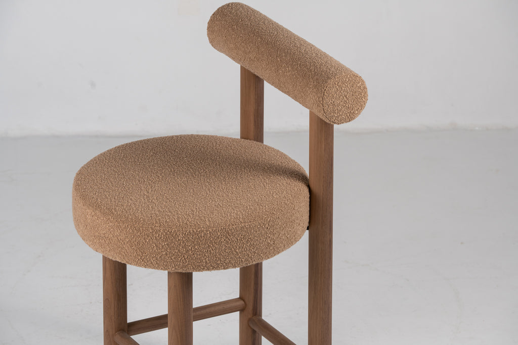 Aurelian Walnut Bouclé Bar Chair Detailed Fabric View 3
