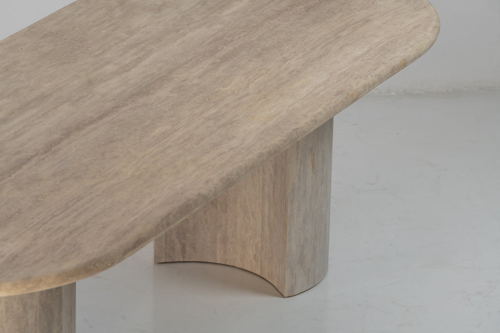 Aurelio Travertine Dining Table Detailed Top Texture View 1