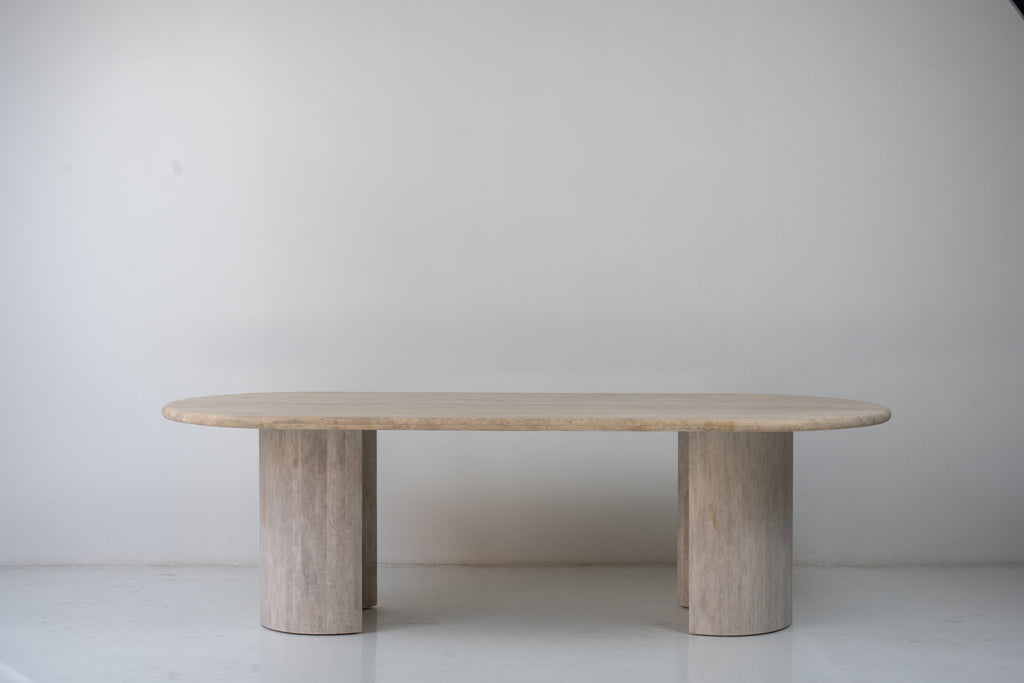 Aurelio Travertine Dining Table Front Perspective View 1