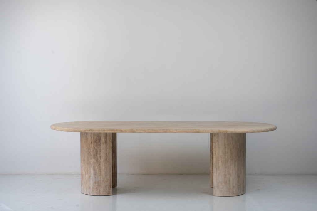 Aurelio Travertine Dining Table Front Perspective View 2