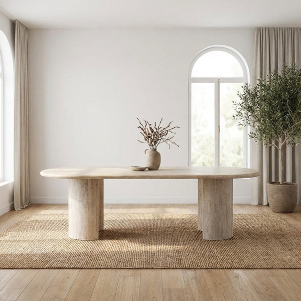 Aurelio Travertine Dining Table Indoor Perspective View 1