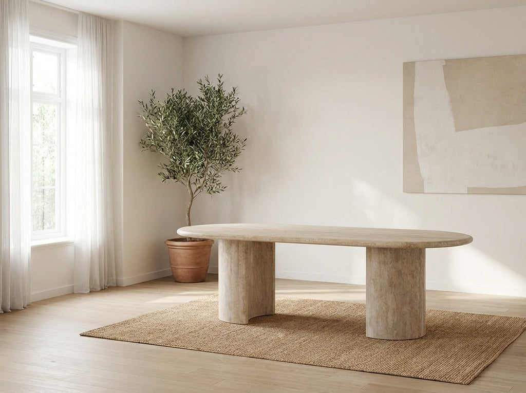 Aurelio Travertine Dining Table Indoor Perspective View 2