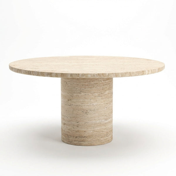 Aurelius Travertine Dining Table Front Perspective View 1
