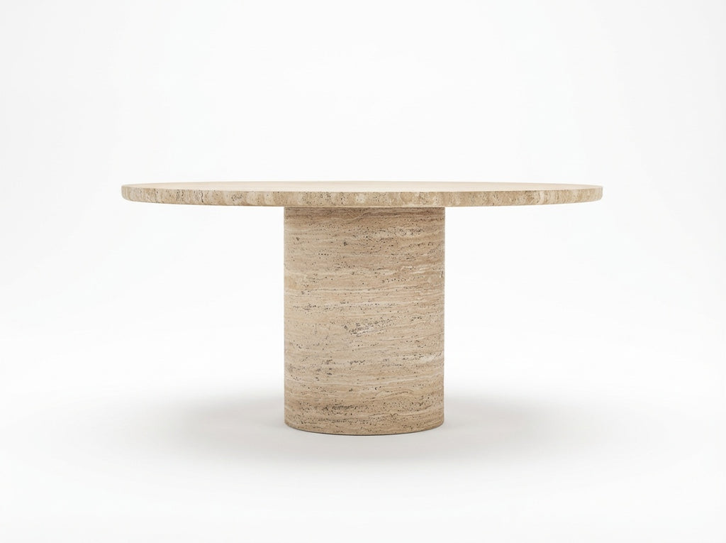 Aurelius Travertine Dining Table Front Perspective View 2
