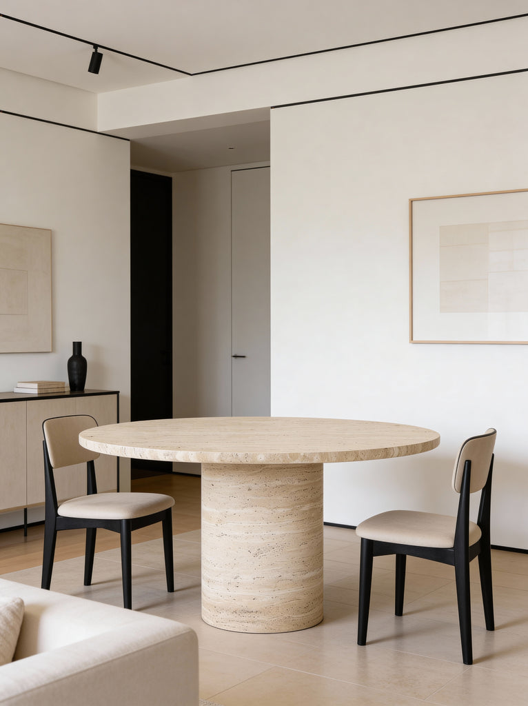 Aurelius Travertine Dining Table Indoor Perspective View 1