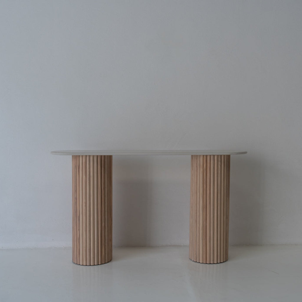 Bavaria Oval Marble Console Table Front Perspective View 2
