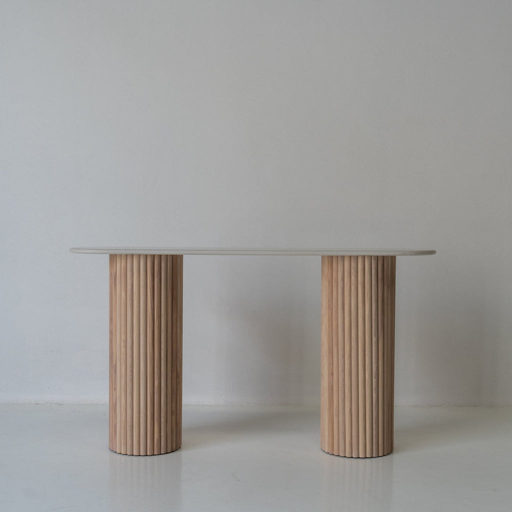 Bavaria Oval Marble Console Table Front Perspective View 3