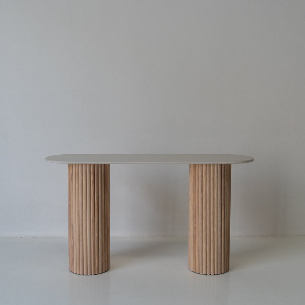 Bavaria Oval Marble Console Table Front Perspective View 4