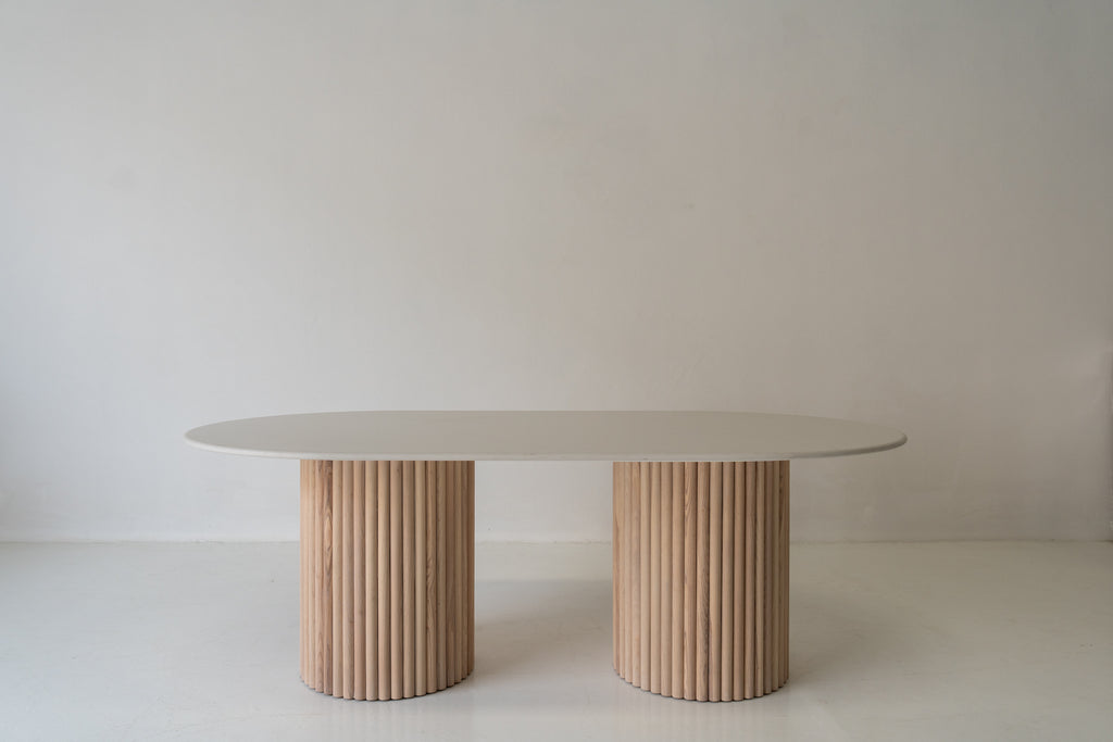 Bavaria Oval Marble Dining Table Front Perspective View 2