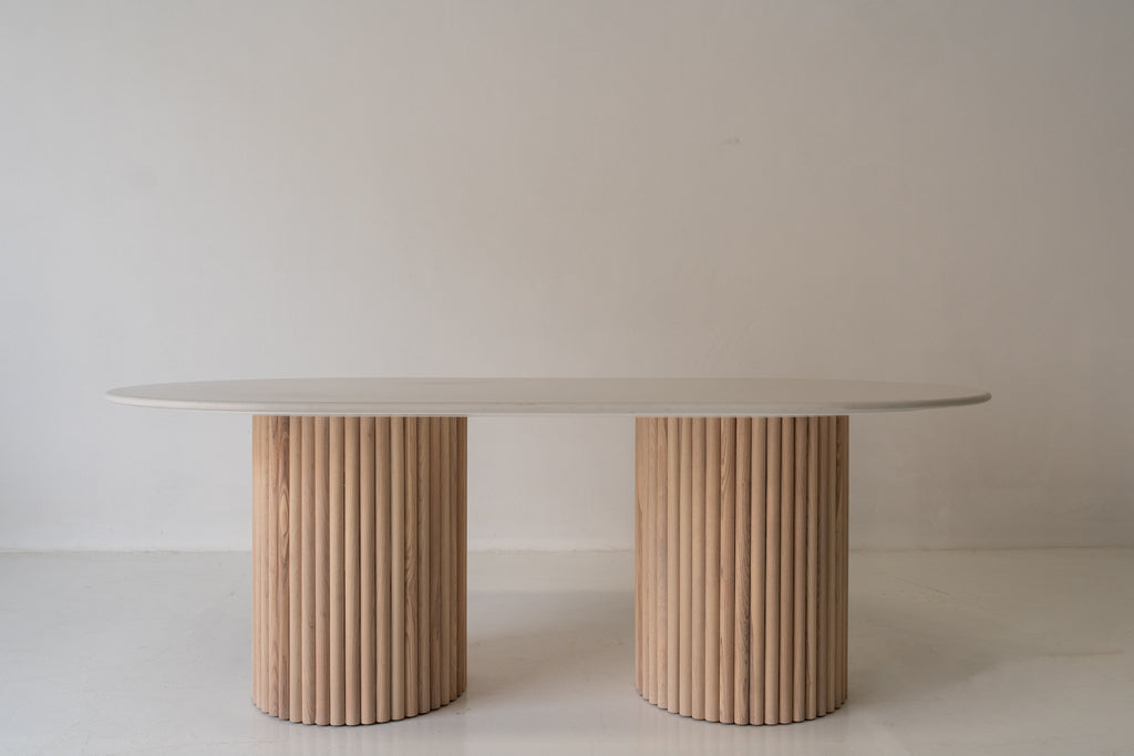 Bavaria Oval Marble Dining Table Front Perspective View 3