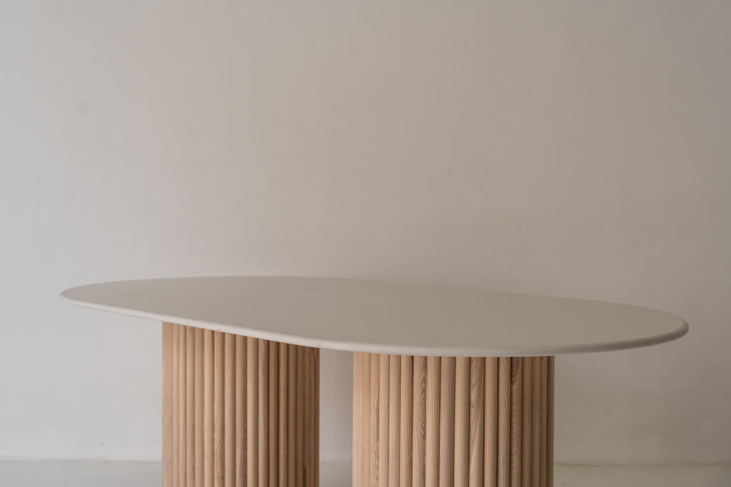 Bavaria Oval Marble Dining Table Front Perspective View 4