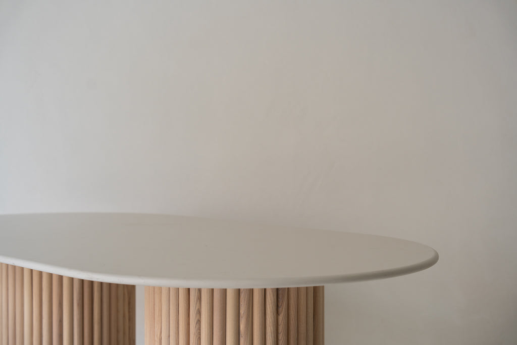 Bavaria Oval Marble Dining Table Front Perspective View 5