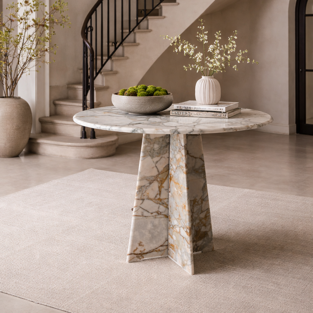 Belgravia Pedestal Marble Table Indoor View 1