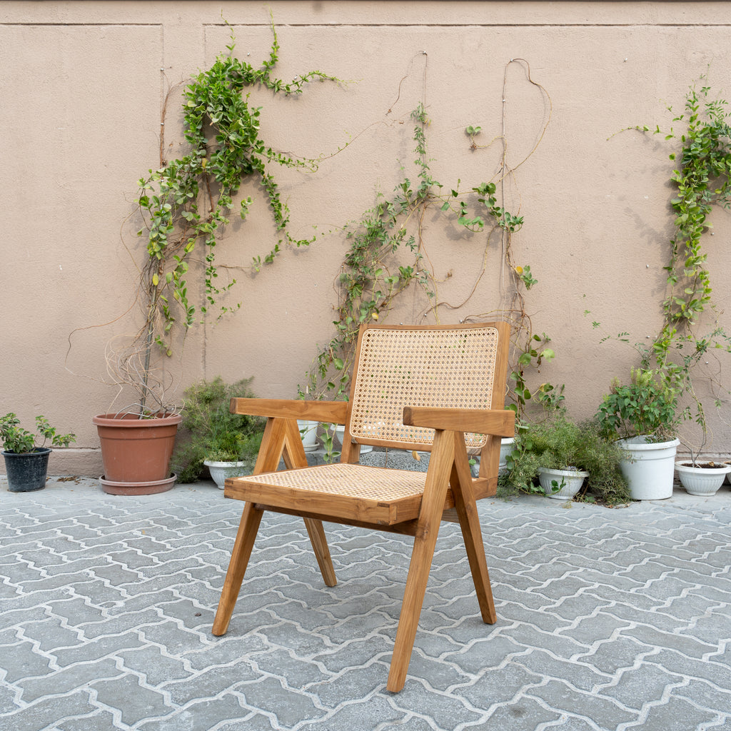 Bombay Teak & Cane Chair Side view 6