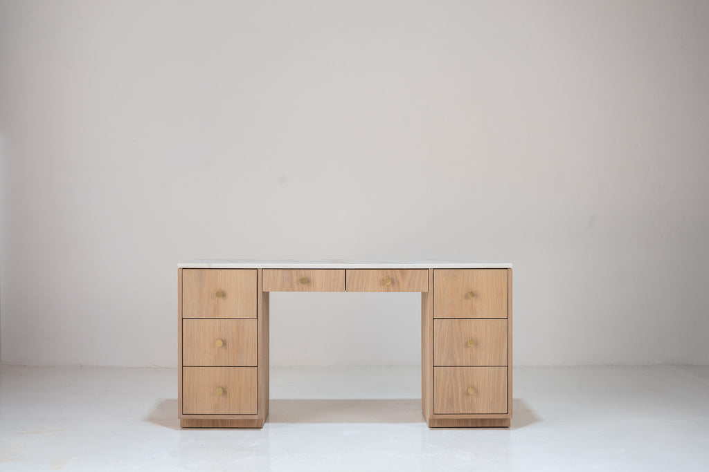 Bromley Oak Marble Top Dressing Table Front View 1