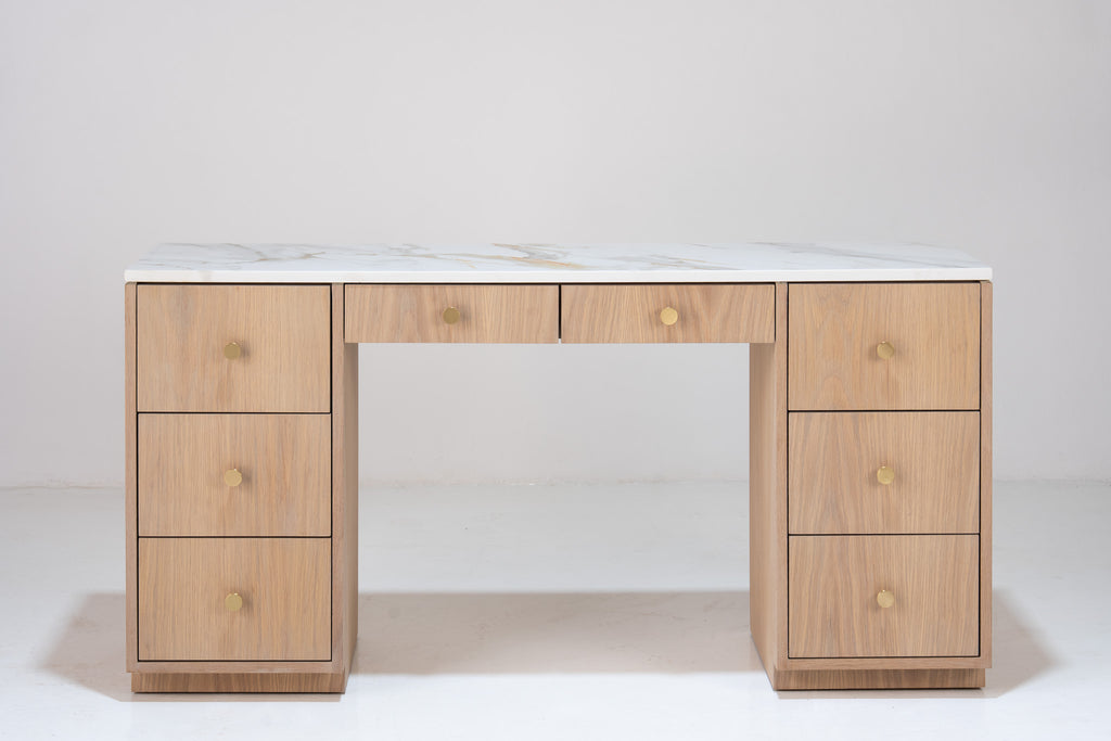 Bromley Oak Marble Top Dressing Table Front View 3