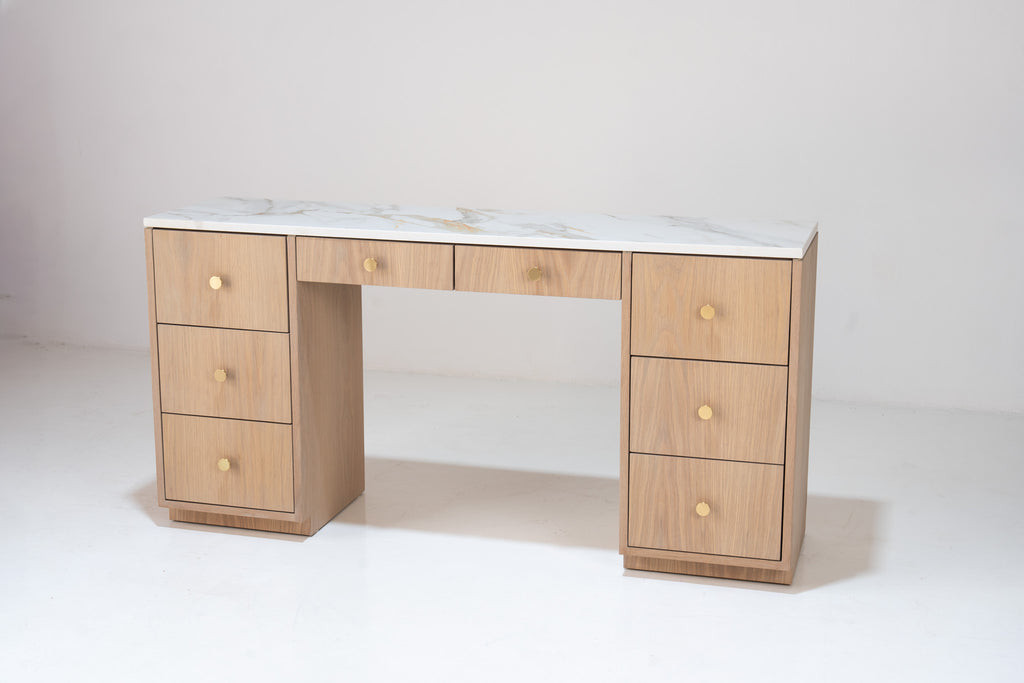 Bromley Oak Marble Top Dressing Table Perspective View 2