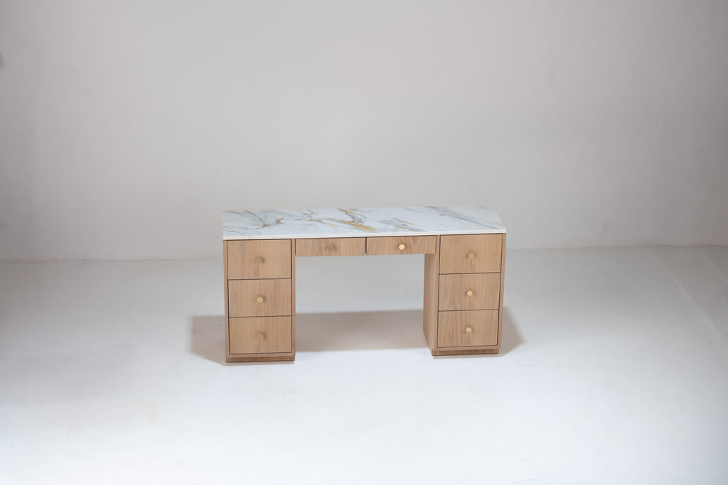 Bromley Oak Marble Top Dressing Table Perspective View 3
