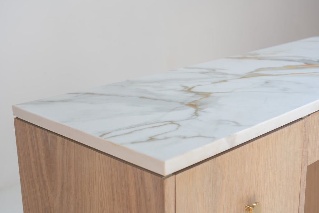 Bromley Oak Marble Top Dressing Table Perspective View 4