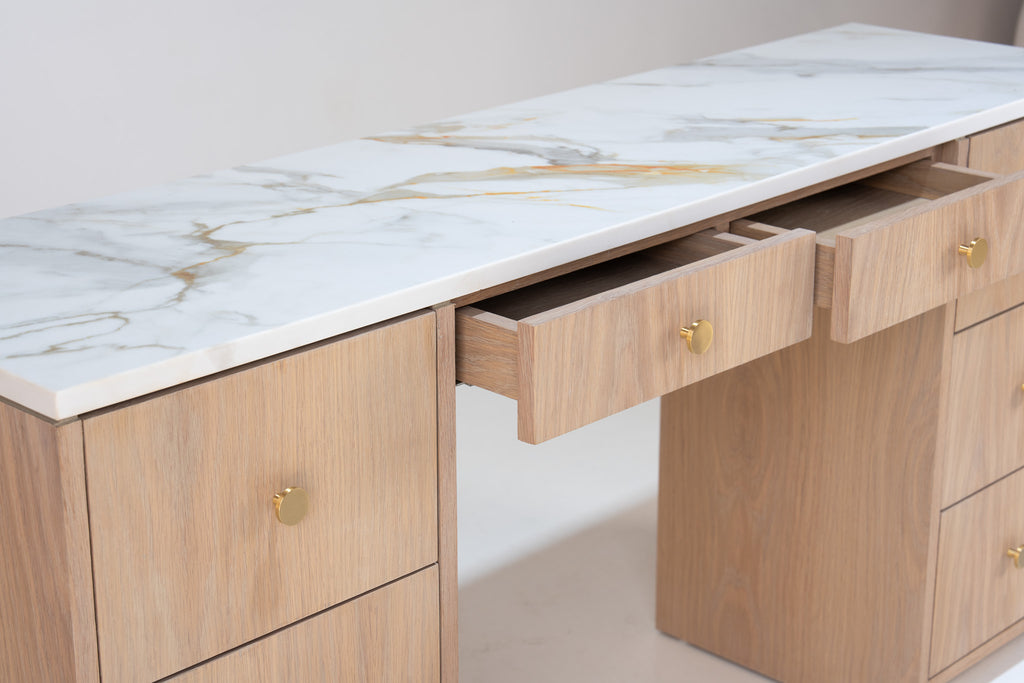 Bromley Oak Marble Top Dressing Table Perspective View 5