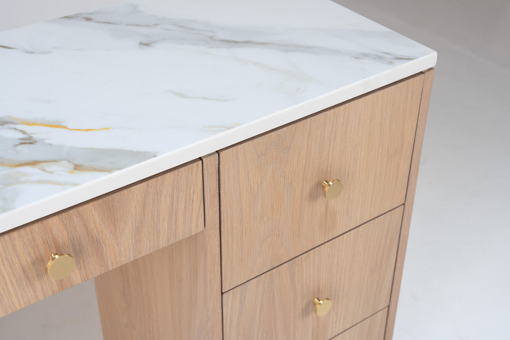 Bromley Oak Marble Top Dressing Table Perspective View 6