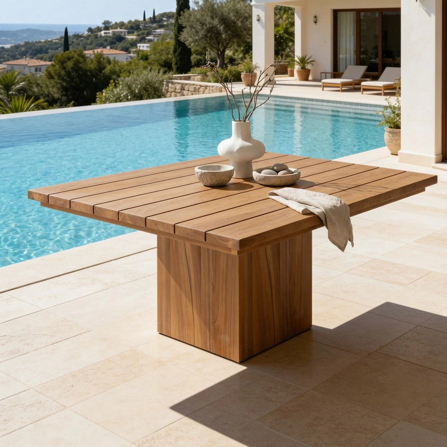 Cala Teak Pedestal Dining Table Outdoor View 1