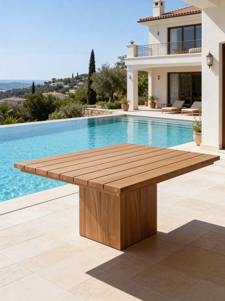 Cala Teak Pedestal Dining Table Outdoor View 2