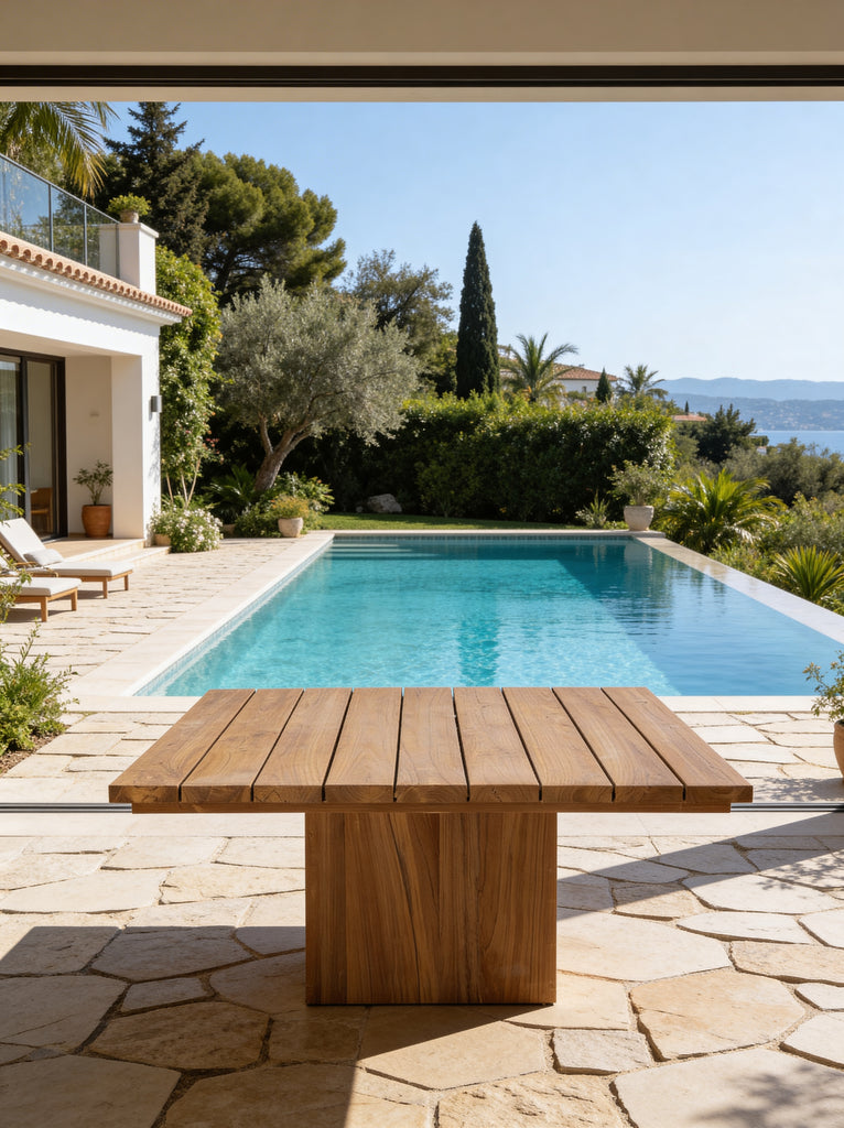 Cala Teak Pedestal Dining Table Outdoor View 3