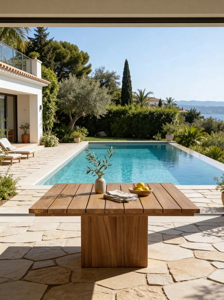 Cala Teak Pedestal Dining Table Outdoor View 4