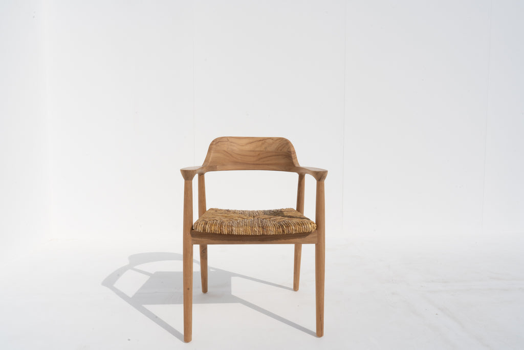 California Woven Teak Dining Chair Front view