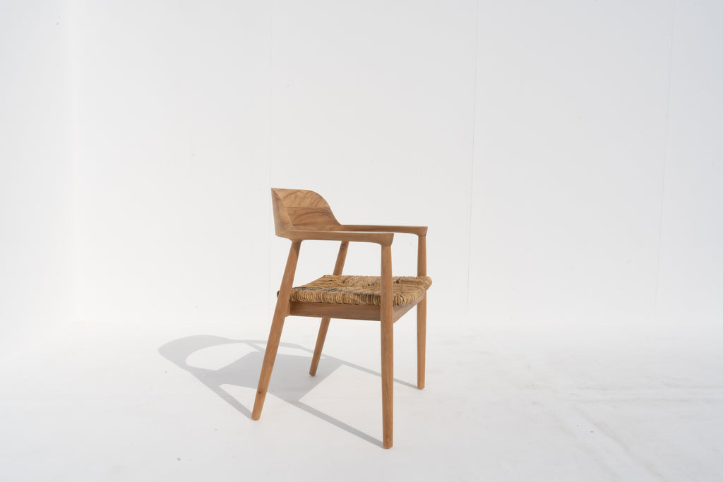 California Woven Teak Dining Chair Side view