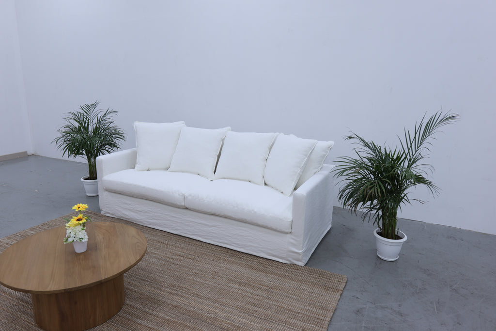 Caroline Slipcovered Linen Sofa Side view