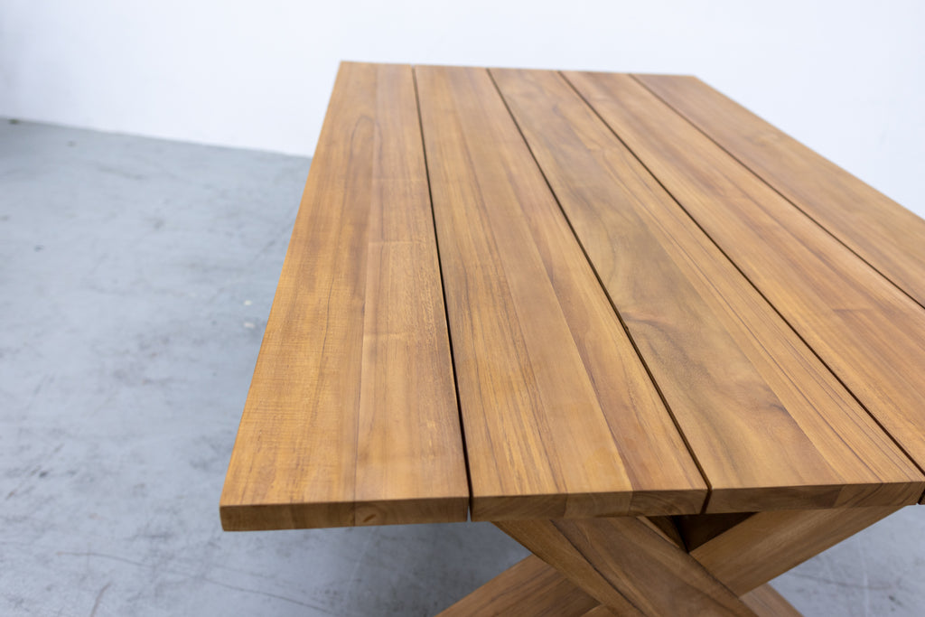 Chunky Cross Legs Teak Dining Table