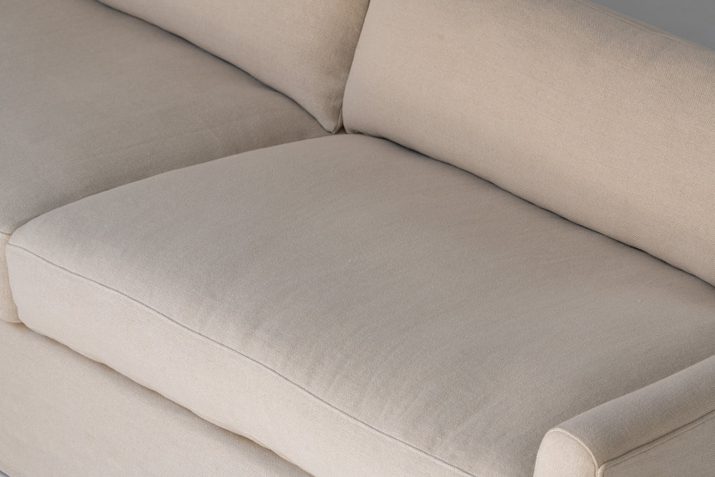 Classic Linen Skirted 3 Seater Sofa Close up View 1
