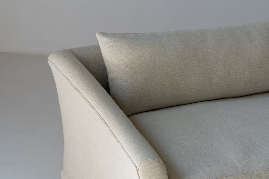 Classic Linen Skirted 3 Seater Sofa Close up View 2