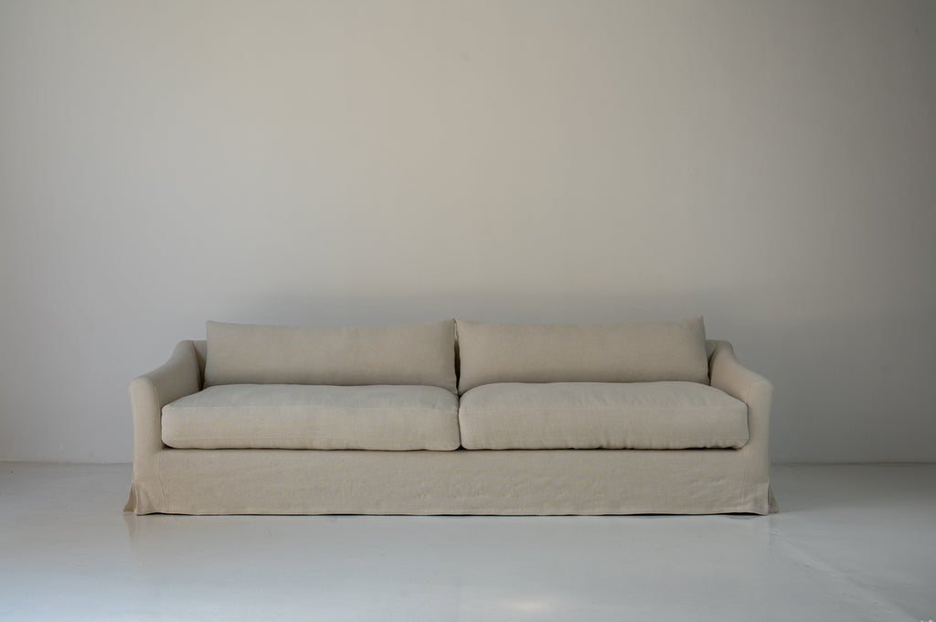 Classic Linen Skirted 3 Seater Sofa Front Perspective 10