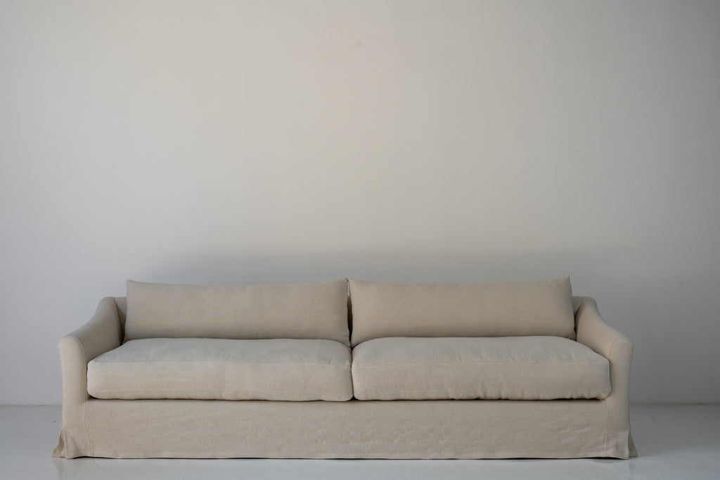Classic Linen Skirted 3 Seater Sofa Front Perspective 12