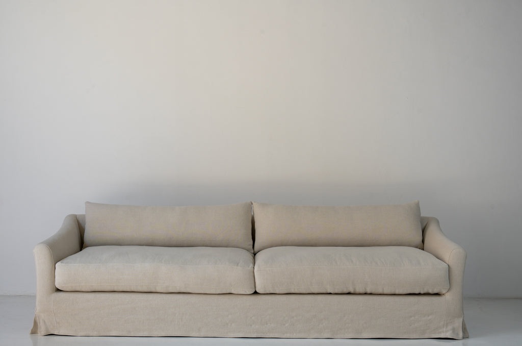 Classic Linen Skirted 3 Seater Sofa Front Perspective 13