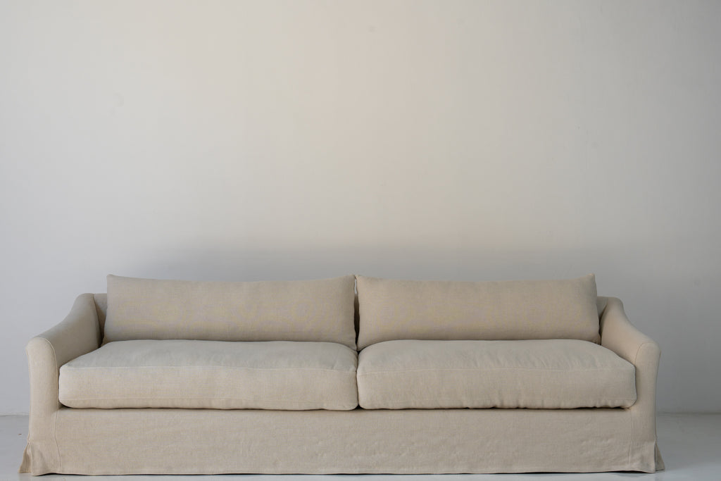Classic Linen Skirted 3 Seater Sofa Front Perspective 14