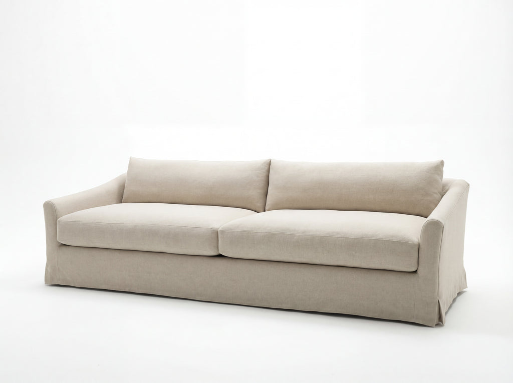Classic Linen Skirted 3 Seater Sofa Front Perspective 2